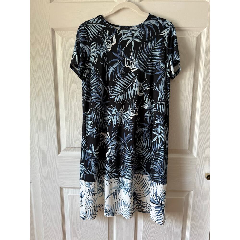 J J. Jill Wearever Collection Palm Print Jersey T Shirt Dress S Cruise Resort